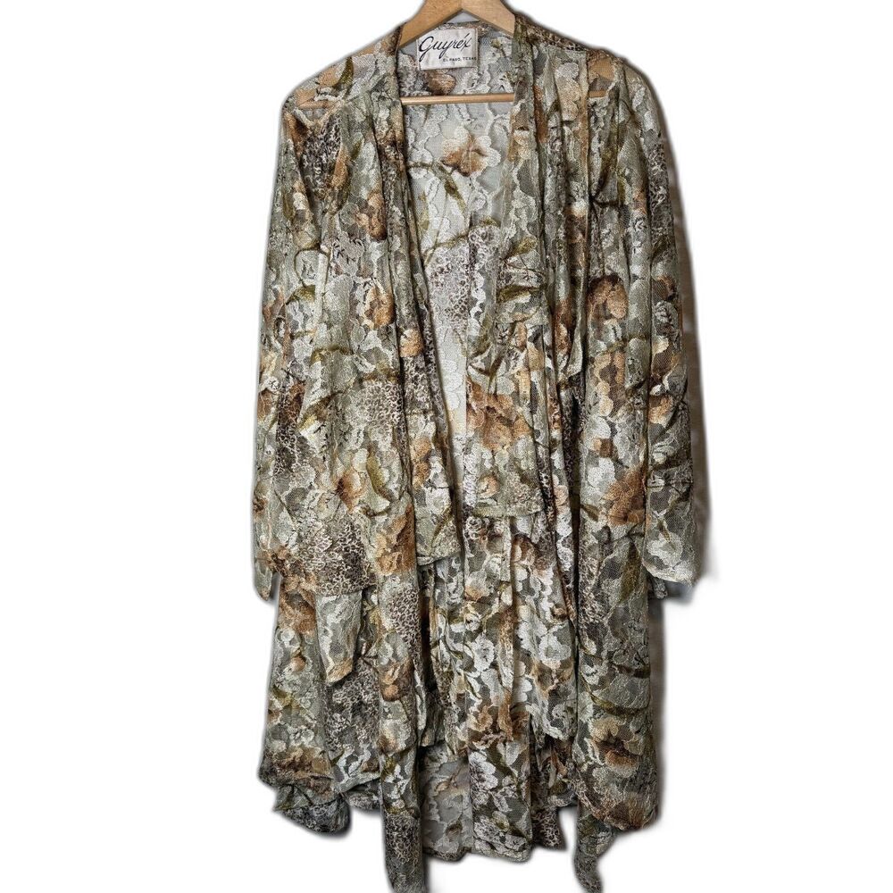 Rare Vintage 80s GUYREX El Paso Texas Sheer Floral Lace Duster Pageant Couture